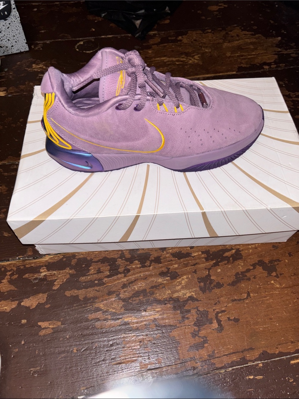 Nike Men’s Lavender Suede Basketball Sneakers with Yellow Swoosh